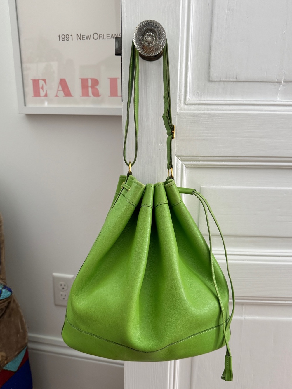 Hermès Veau Gulliver Market Drawstring 28 Bag Granny Apple Green V Stamp 1992